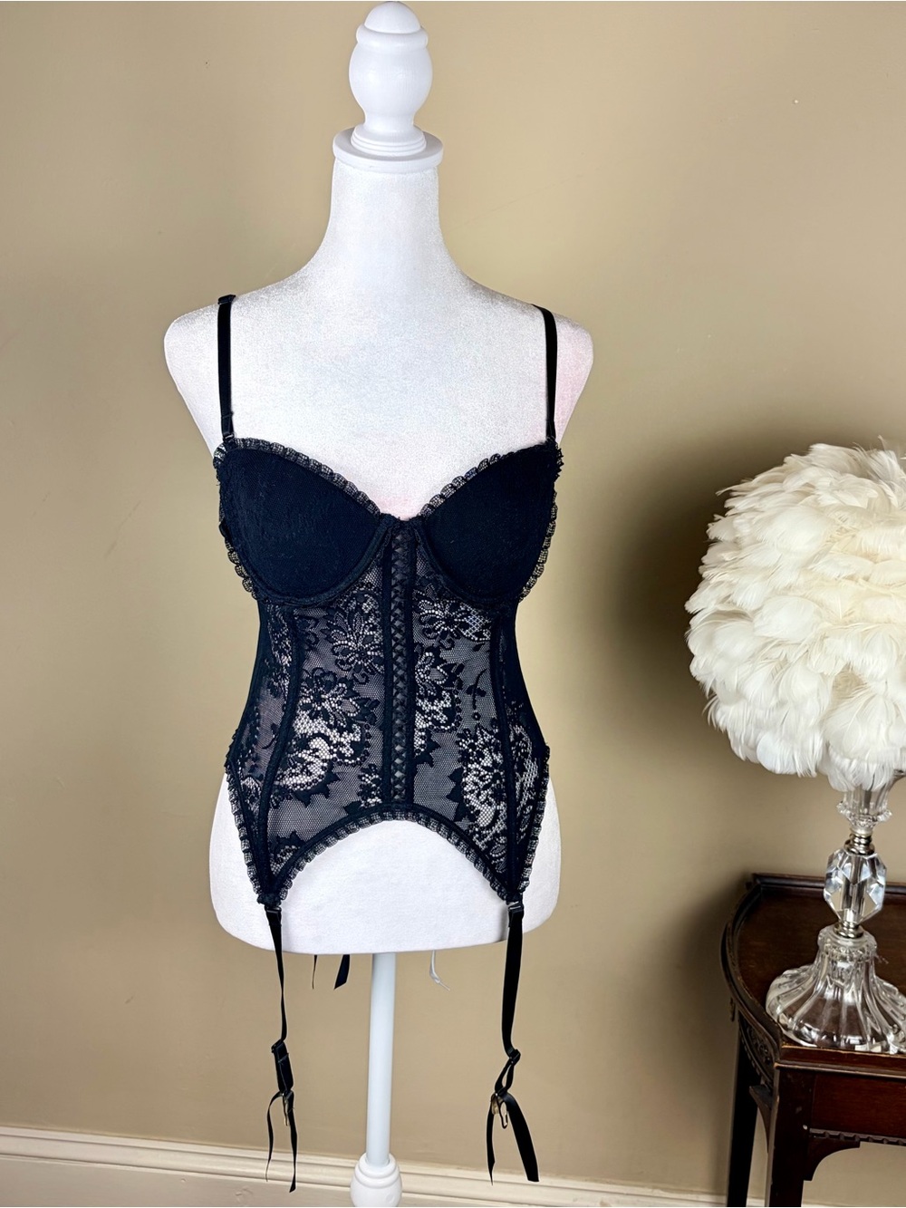 Vintage Y2K Rampage Black Lace Garter Bustier Corset Top 36C